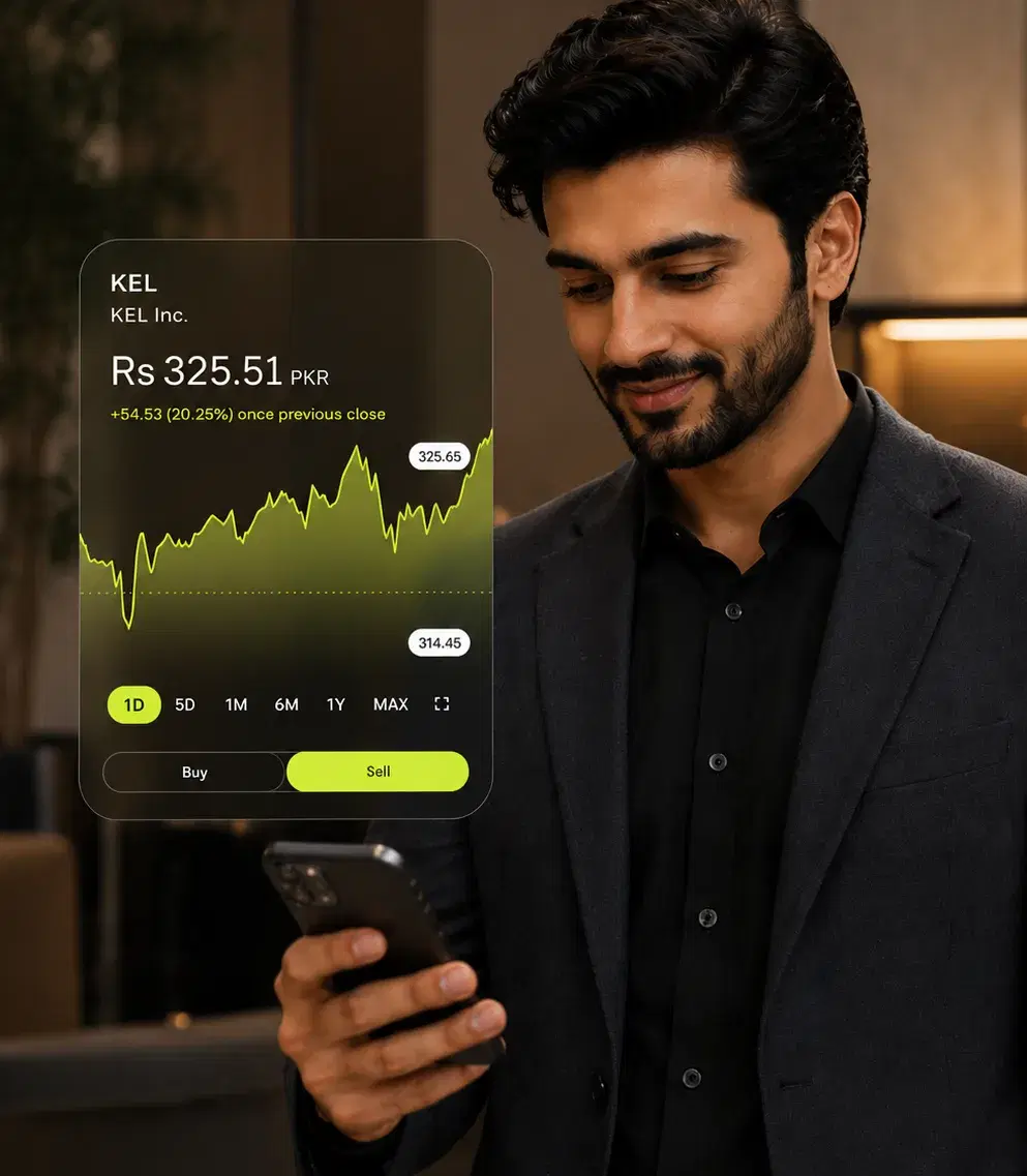 Investor reviewing a KEL stock chart in the BSL trading app